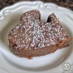 A chocolate duck-shaped cookie, dusted with sugar, on a white plate.