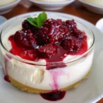Creamy yogurt and condensed milk pudding topped with berry compote.